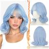 BARSDAR Corto Sintetici Blu Chiaro Layered Bob Parrucca con Frangia | Morbide Bend Feathered Flipped Ends, Aspetto Naturale Lace Scalp, Vestibilità Leggera e Traspirante, Vestibilità Versatile