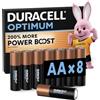 DURACELL AA Batterie Alcaline Optimum (Confezione da 8) 1.5V, LR06 | 200% Più Power Boost Actives - Soddisfano le Esigenze dei Dispositivi Moderni - 100% Riciclabili
