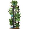 LINZINAR Supporto per piante a 5 livelli e 6 piante, scaffale per fiori multiplo, scaffale organizer per interni, per balcone, camera da letto, patio, giardino, soggiorno, nero