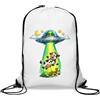 Generic Alien Spaceship rapire una mucca spaventata sacca palestra borsa casual con coulisse bianca
