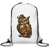 Generic Sacca da palestra con motivo gufo meccanico con dettagli meccanici, borsa casual con coulisse, colore bianco