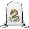 Generic Sacca da palestra con drago antico che emerge attraverso onde oceaniche, borsa casual con coulisse, colore bianco