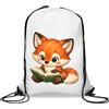 Generic Adorabile Fox Reading a Book Illustrazione Gym Sack Casual Drawstring Bag Bianco
