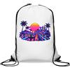 Generic Neon Sunset Drive Along Futuristic Highway Gym Sack Casual Drawstring Bag Bianco