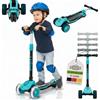 JUSKYS® Lumox - Monopattino per bambini a 3 ruote, con ruote a LED, regolabile in altezza, pieghevole e freno posteriore, colore: nero/rosa/blu