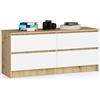 AKORD Cassettiera K-120 con 4 Cassetti | Moderna Mobiletto per Soggiorno Sala da Pranzo Camera da Letto Corridoio Bagno | Armadio Cameretta | 120x55x40 cm |Handwerker Eik/Wit