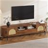 BTM Mobile TV Ovale in Rattan con Ante Scorrevoli, Ante e Cassetti, Supporto TV con Spazio Contenitivo, Effetto Legno