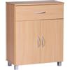 FineBuy Credenza 60x30x75 cm Faggio, Cassettiera con Cassetto e Ante | credenza piccolo con grande superficie di appoggio, mobile multiuso con contenitore per ingresso, bagno e camera da letto