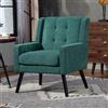 Worletty Sedia imbottita con bottoni in pelle scamosciata - Poltrona Mid-Century moderna con cuscino in schiuma ad alta densità e gambe in legno massello per piccoli spazi (verde retrò)