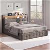 FCSQIU Letto matrimoniale imbottito con letto idraulico,letto contenitore 160 x200 | Testiera con contenitore, rete a doghe e testiera imbottita, letto per ospiti,letto matrimoniale,LED,senza Materasso