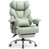 COMHOMA Poltrona Gamer & Ufficio Ergonomico Verde, 180 kg, Supporto Lombare & Poggiapiedi Regolabili, Schienale Inclinabile a 150°, Design Ibrido Similpelle & Mesh, Grande Poltrona Sterzo Stabile