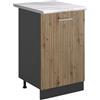 Vicco Mobiletto base cucina R-Line, Rovere artigianale/Antracite 50 cm | 1 Anta · Piano di lavoro incl. · Piedini regolabili in altezza · 1 Ripiano · ✓ Liberamente combinabile