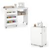 RELAX4LIFE Tavolo da Cucito Pieghevole con 5 Ruote (Bianco, Senza Prese) | Armadio in Legno per Macchina da Cucire con Ampio Piano, Ripiano e 3 Contenitori, Mobiletto Salvaspazi per Soggiorno/Ufficio