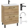 Deftrans Mobile sottolavabo 50 x 80 cm con lavandino - Mobile da bagno in rovere artigianale con 2 cassetti Soft-Close, mobili da bagno con rubinetto per lavabo