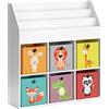 Vicco Libreria bambini Luigi, Bianco, 107.2 x 114.2 cm | con 6 scatole pieghevoli opt.1, combinabile per riporre giocattoli e libri