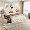 KeepGoon Letto matrimoniale con cassetti 140 x 200 cm, letto imbottito con luci a LED e una porta di ricarica USB, 4 cassetti in ferro, letto funzionale con spazio interno, con rete a doghe, flanella