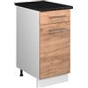 Vicco Mobile base Fame-Line, Rovere dorato, 40 cm | Guide metalliche a estrazione totale · Piano di lavoro incl. · Piedini regolabili in altezza · Maniglie in metallo