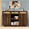 Merax - Credenza con 3 cassetti + 2 ante + ripiano aperto, credenza in legno per cucina, stile buffet con maniglie in rattan e design dorato, colore noce/120x40x85 cm
