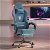 Verdego Sedia Gaming Ergonomica, Poltrona Gaming con Cuscino Massaggio Lombare, Poggiapiedi Estraibile, Poggiatesta, Tessuto in velluto, Regolabile in Altezza, Schienale Reclinabile (Grigio)