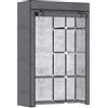 HOMCOM Armadio in tessuto senza ruote 103x43x162,5 cm Grigio scuro | Armadio portatile, 6 ripiani, 1 barra appendiabiti, pieghevole