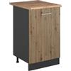 Vicco Mobiletto base cucina R-Line, Rovere artigianale/Antracite 50 cm | 1 Anta · Piano di lavoro incl. · Piedini regolabili in altezza · 1 Ripiano · ✓ Liberamente combinabile