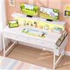 Klyvvo 120x50cm Scrivania con LED per Studiare, Bianco brillante | Ergonomia Scrivania con 2 Cassetti, 1 Organizzatore Appeso, Supporto per Monitor, 3 Altezza regolabile, Gancio per Gaming