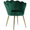 Totò Piccinni Poltroncina VELVET imbotita con schienale a conchiglia in velluto con gambe in oro (Verde)