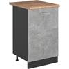 Vicco Mobiletto base cucina R-Line, Calcestruzzo/Antracite 50 cm | 1 Anta · Piano di lavoro incl. · Piedini regolabili in altezza · 1 Ripiano · ✓ Liberamente combinabile