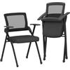 HOMCOM Set di 2 Sedie Pieghevoli con Schienale Curvo 61x56x84 cm Nero | Tessuto Effetto Lino, Braccioli, Sedie Richiudibili Salvaspazio Portatili in Acciaio, per Casa Ufficio Cucina Eventi