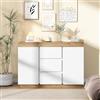 Worletty Armadietto da cucina, armadietto, cassettiera, con 3 cassetti e 2 ante, funzione di stoccaggio, per camera da letto e soggiorno, truciolato E1, bianco+rovere