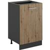 Vicco Mobiletto base cucina R-Line, Rovere artigianale/Antracite 50 cm | 1 Anta · Senza piano di lavoro · Piedini regolabili in altezza · 1 Ripiano · ✓ Liberamente combinabile