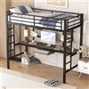 Kebnor Letto a soppalco 90 x 200 cm, struttura letto in metallo, letto a soppalco con scrivania e due librerie per bambini, ragazzi e adulti (nero)