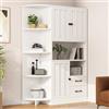 Worletty Armadio a buffet, da cucina, armadi ad angolo, vetrina da soggiorno con 3 armadi + 2 cassetti, scaffali per libri da soggiorno, armadi alti e altopiano con un totale di 14 scomparti, bianco, 104 x 35