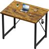 Devoko Scrivania per Computer 80 x 50 cm Tavola in Legno, Marrone Vintage | Scrivania Piccola PC da Ufficio Salvaspazio per Studio, Camera da Letto, Stile Industriale, Struttura in Metallo