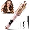 Anluomafuy Ferro Arricciacapelli Automatico Professionale, Ferro Arricciacapelli con Ioni Negativi, Rivestimento in Ceramica, 6 Temperature, Display LCD, 130-230°C, per Capelli Lunghi e Medi (Rosa)