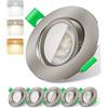 ALUSSO Set di 6 faretti LED ultra sottili a intensità variabile 6 W 75-78 mm, faretti LED inclinabili 3000 K 4000 K 6500 K, faretti LED dimmerabili per cucina, bagno, soggiorno, nichel