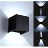 XODZASG Lampada da parete moderna a LED 12W / lampada da parete esterna impermeabile angolo del fascio regolabile, coperture in lega di alluminio, adatto per interni/esterni (Nero-6000K)
