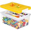 Greentainer Contenitori per giocattoli con vassoio e coperchio, impilabili, in plastica, con base di base compatibile, contenitore per mattoni e giocattoli (giallo)