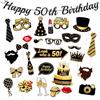 G2PLUS 32PCS Accessori per Photobooth: Ghirlanda Buon Compleanno Decorazione 50 Anni Kit Photo Booth Nero e Oro, Ghirlanda "Happy 50th Birthday", Decorazioni Festa per Uomo Donna