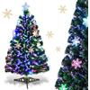 RELAX4LIFE Albero di Natale Artificiale 90 con Luci in Fibre Ottiche e Addobbi: 1 Stella e 12 Fiocchi di Neve a LED, 85 Rami Folti e Realistici in PVC