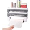 Tissting Porta Asciugamani di Carta Multifunzionale 4 in 1 per Montaggio a Parete Portabottiglie per Salse Portaspezie Cucina Dispenser per Pellicola Trasparente in Plastica Taglierina per Pellicola(Grigio)