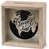 MIJOMA Salvadanaio in legno con frontale in vetro, cornice decorativa per regali di denaro per matrimoni, compleanni, viaggi e molto altro ancora, creativo (Travel Fund, colore naturale, 18 x 18 x 7