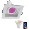 Planetitaly Faretto LED incasso quadrato SMART controllo vocale smartphone APP lampada GU10 5W WiFi RGB CCT foro 9cm luce colorata negozio vetrina 230V (Colore Bianco)