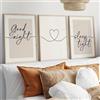 TROYSINC Set di 3 quadri da parete per camera da letto, motivo Good Night, Sleep Tight, stile bohémien, moderna tela con cuore, decorazione romantica da parete sopra il letto, senza cornice (30 x 40