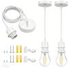Bravsekai Kit Lampada a Sospensione Industriale Bianca, 2 Pezzi Portalampada E27 con Cavo Regolabile, Lampada da Soffitto Vintage Retrò per Cucina, Corridoio e Sala da Pranzo