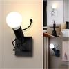 Planetitaly Applique stile industriale omino che salta lampada parete muro E27 luce ingresso corridoio pub bar 230V colore bianco