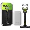 Gillette Labs - Rasoio da uomo con 2 ricariche e custodia da viaggio | 1 manico nero in metallo con barra esfoliante integrata + 2 lame da rasoio da 5 lame