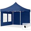 TOOLPORT Gazebo Pieghevole Giardino 3x3m - 2 Laterali (con finestre) Telo 700N Poliestere Idrorepellente Padiglione Mercati Sagre Blu