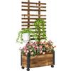 Outsunny Fioriera con Traliccio 65x31x147 cm Marrone Carbonizzato | per Rampicanti e Rotelle, Legno di Abete, Design Autodrenante, Fioriera con Grigliato