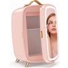 HOMCOM Frigorifero per cosmetici 6 L con porta a specchio e luci LED regolabili, Rosa | Aosom Italy